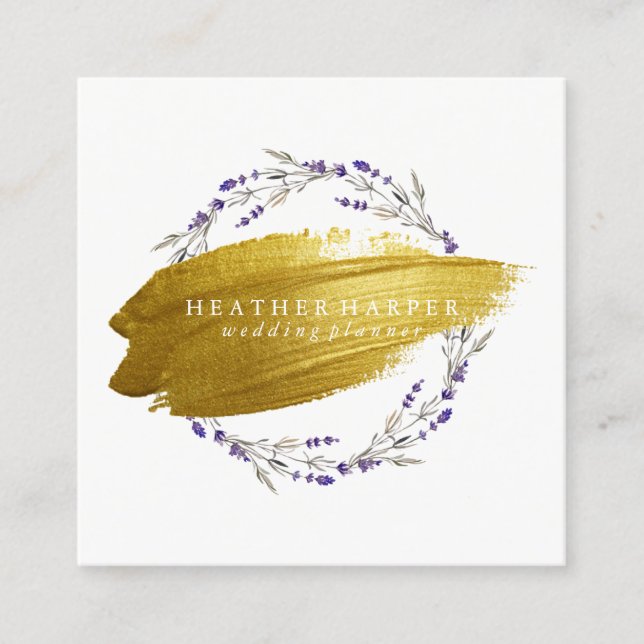 Business Card - Gold Brushstroke Wreath Purple (Front)