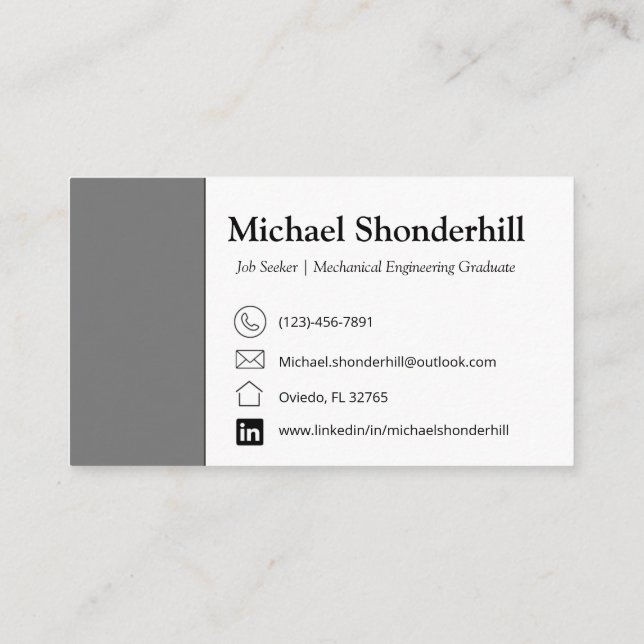 Business Card | Gray Business Card | Job Seeker  (Back)