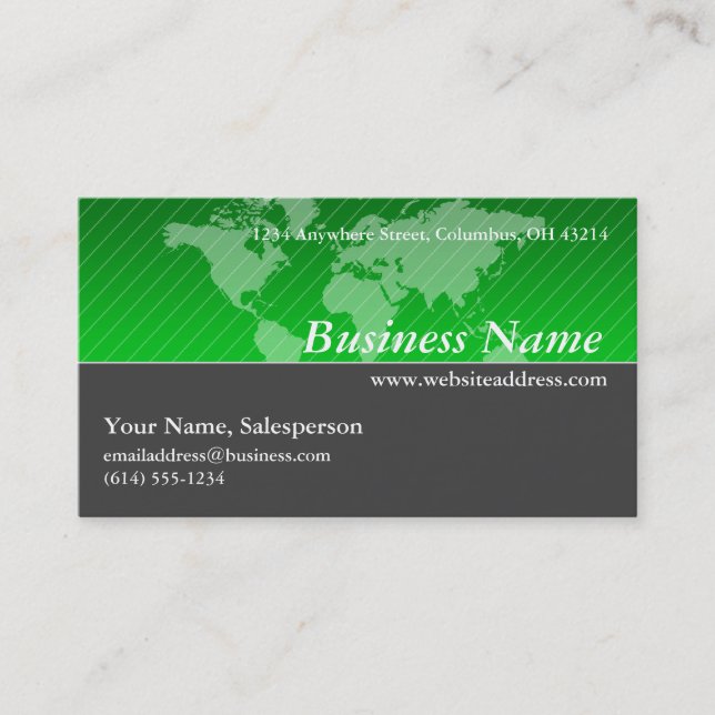 Business Card :: Green World Map with Gray D2 (Front)
