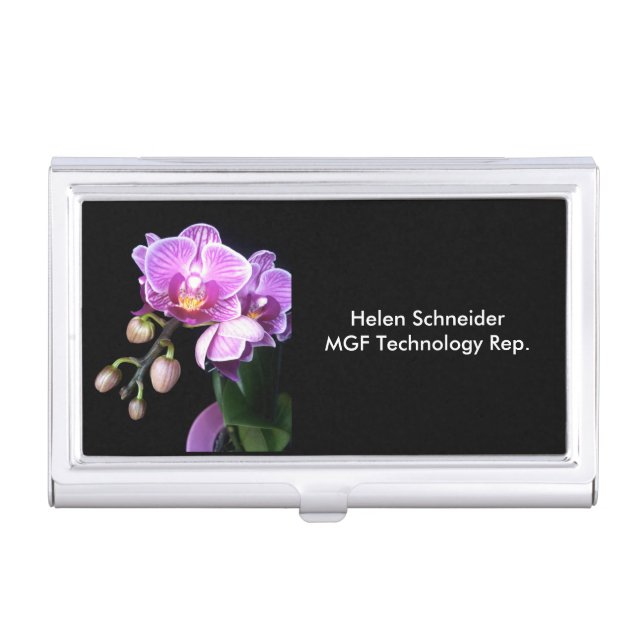 BUSINESS CARD HOLDER, FLORAL ON BLACK, CUSTOMIZE HOLDER (Front)