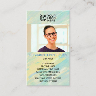 Business card in vintage stripes background photo.