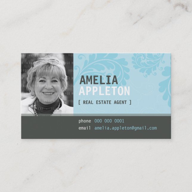 BUSINESS CARD :: jazzy photo aqua blue (Front)