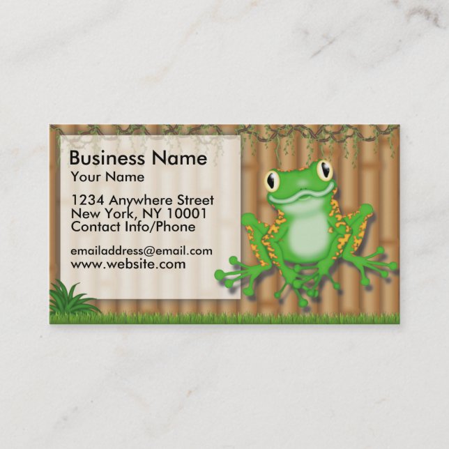 Business Card Jungle Fun Green Frog (Front)