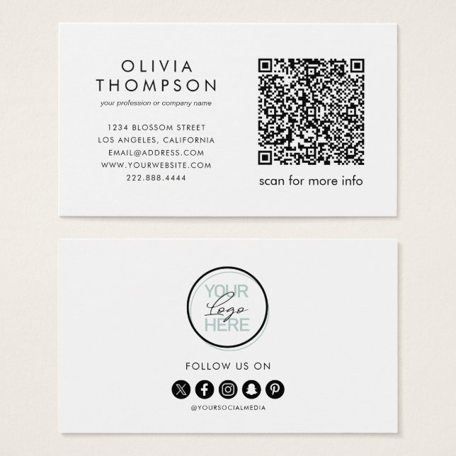 Business Card – Logo, QR Code & Social Media (Front & Back)