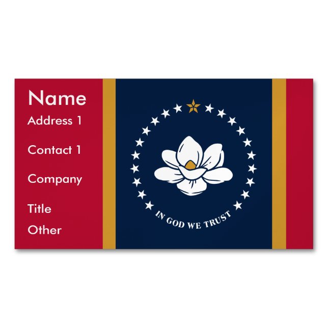 Business Card Magnet with Flag of Mississippi (Front)