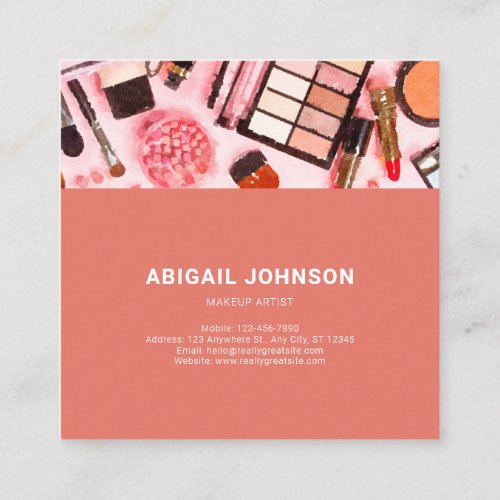 Business Card Makeup Artist Pink Square Business Card