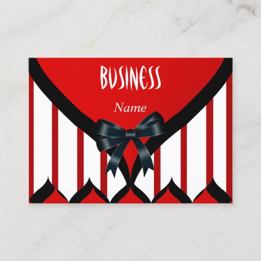 Customizable Business Card Modern Black Red White Stripe Bow