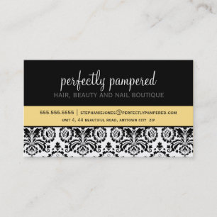 BUSINESS CARD modern damask black lemon yellow