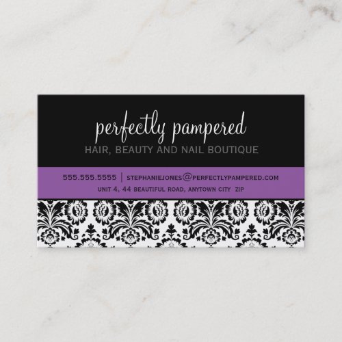 BUSINESS CARD modern damask black violet purple
