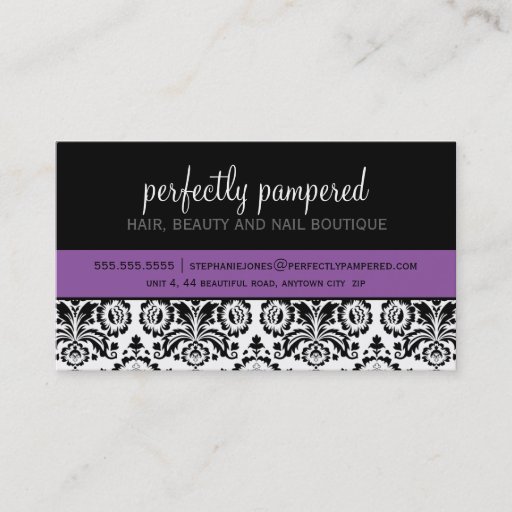 Customizable BUSINESS CARD modern damask black violet purple
