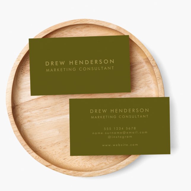 Business Card | Modern Olive Green and Gold Design (Make a lasting impression with this sleek olive green and gold custom business card design)