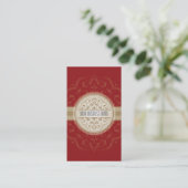 BUSINESS CARD modern oriental mandala red gold (Standing Front)