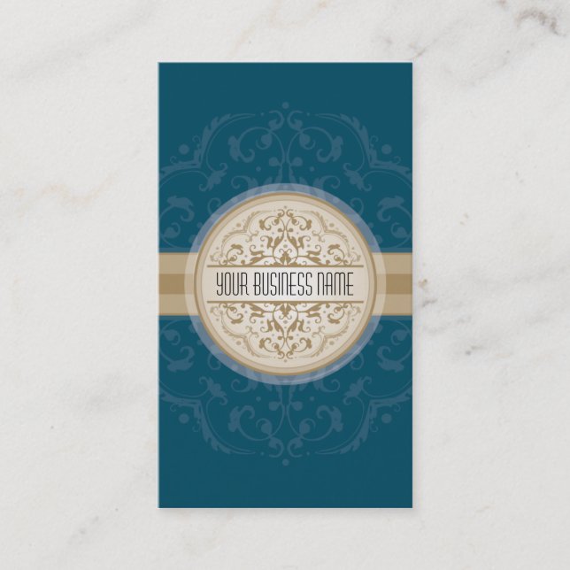 BUSINESS CARD modern oriental mandala teal gold (Front)