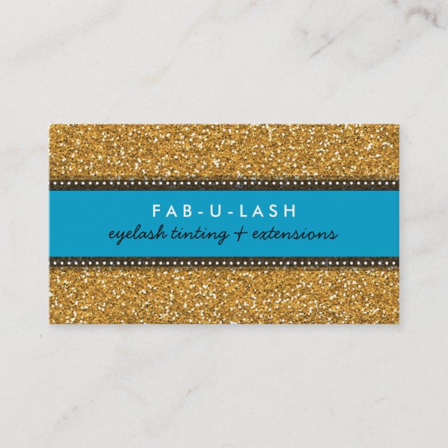 BUSINESS CARD modern trendy glitter aqua gold (Front)
