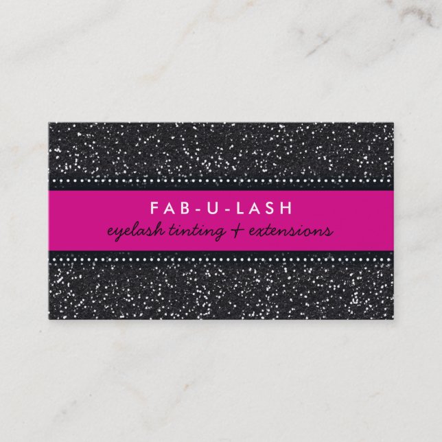 BUSINESS CARD modern trendy glitter hot pink black (Front)