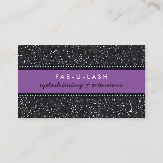 BUSINESS CARD modern trendy glitter purple black (Front)
