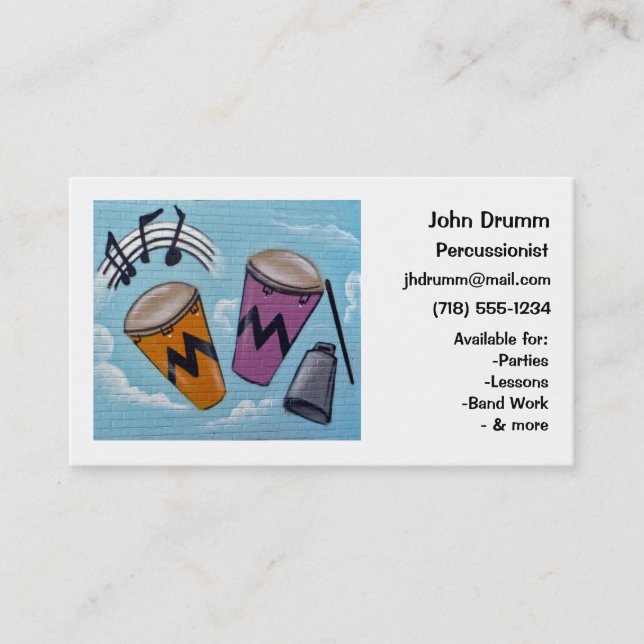 Business Card: Musician, Drummer, Percussionist Business Card (Front)