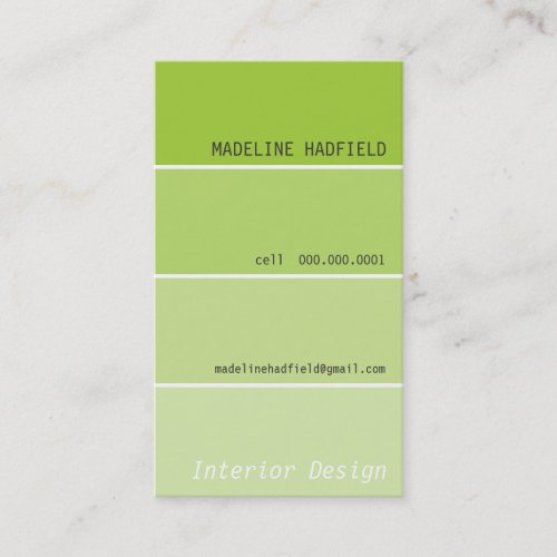 BUSINESS CARD paint chip swatch lime green