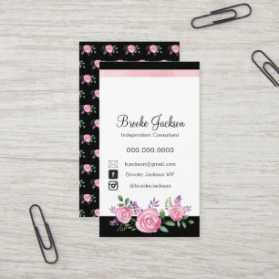 Business Card Pink Flowers with Black background