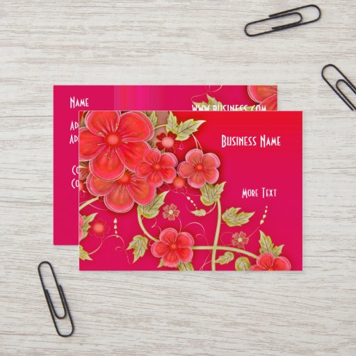 Customizable Business Card Pink Red Floral