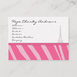 Business Card Pink Zebra Damask Eiffel Tower