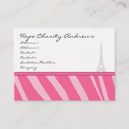 Business Card Pink Zebra Damask Eiffel Tower