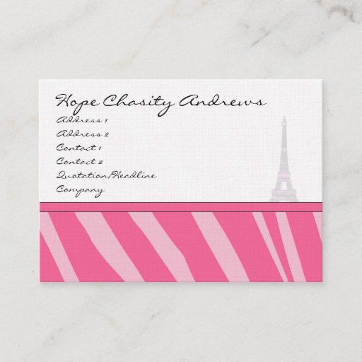 Customizable Business Card Pink Zebra Damask Eiffel Tower