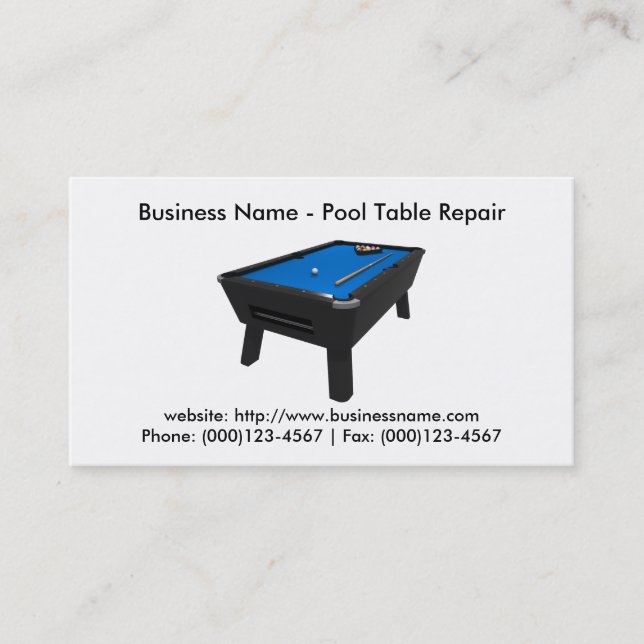 Business Card: Pool Table Repair Business Card (Front)