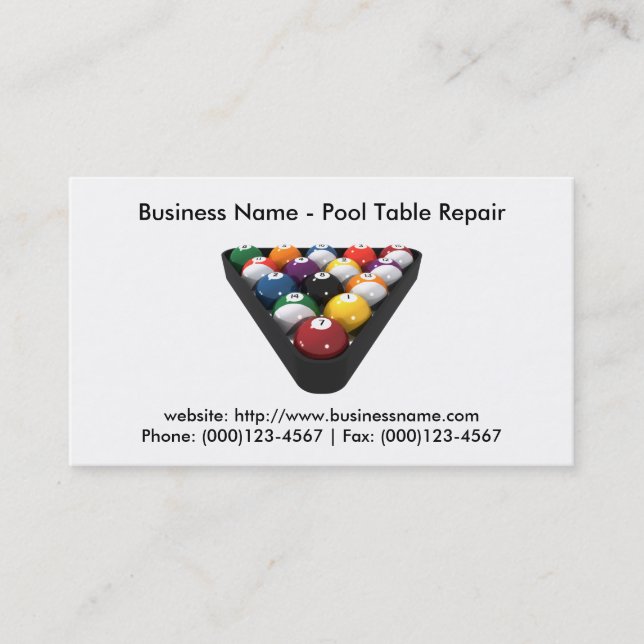 Business Card: Pool Table Repair Business Card (Front)