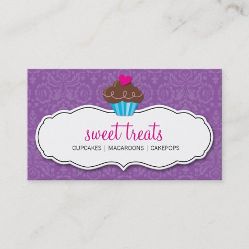 BUSINESS CARD pretty damask cupcake purple pink