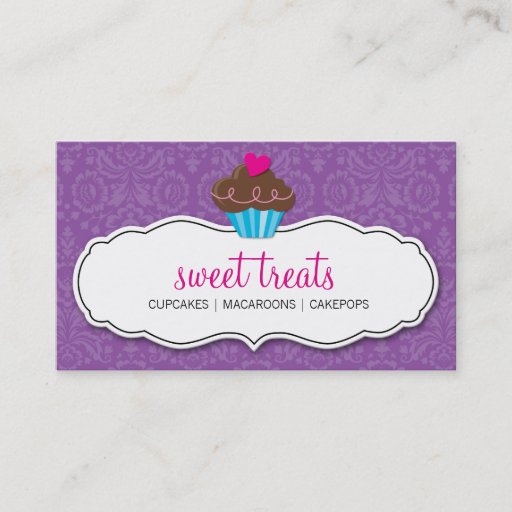 Customizable BUSINESS CARD pretty damask cupcake purple pink