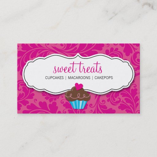 Customizable BUSINESS CARD pretty flourish cupcake hot pink