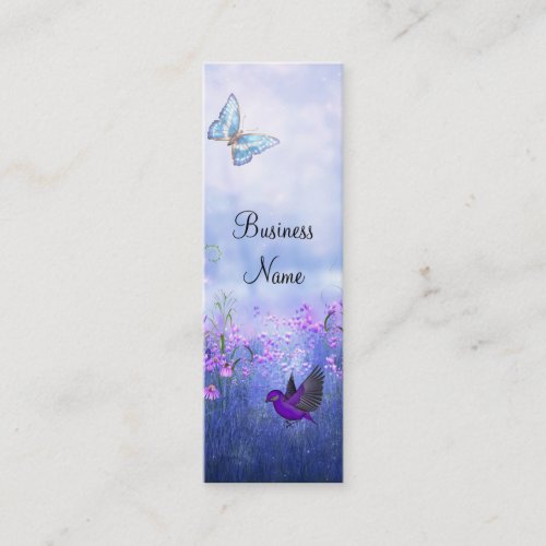 Business Card Purple Flowers Birds Skinny