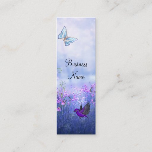 Customizable Business Card Purple Flowers Birds Skinny