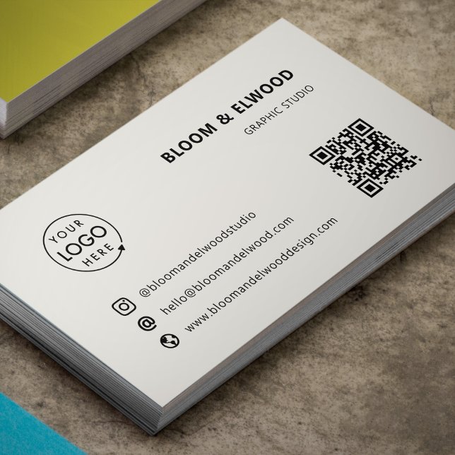 Business Card | QR Code Logo Instagram Neutral (Modern minimalist logo business card by Guava - clean, professional, and fully customizable)