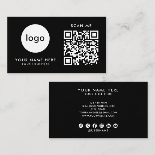 Business Card QR Code Logo Modern Black Design