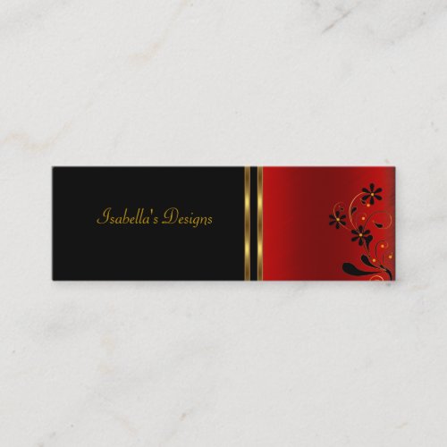 Business Card Red Black Floral Skinny Business Card Template