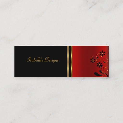 Customizable Business Card Red Black Floral Skinny Business Card Template