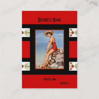 Business Card Red Black Pin up Girl Vintage retro