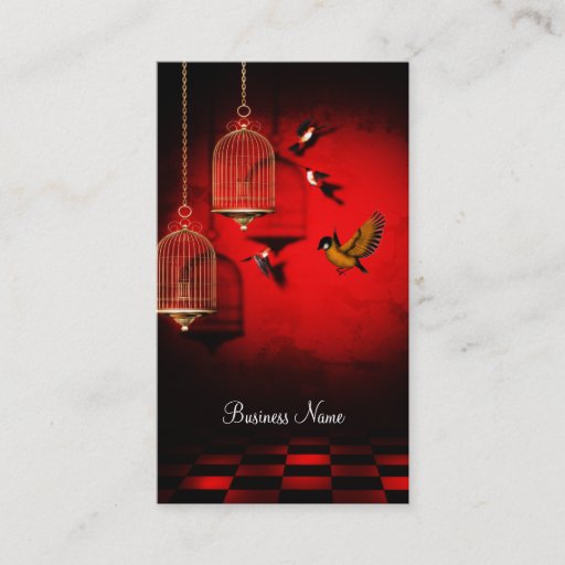 Customizable Business Card Red Golden Cage Birds