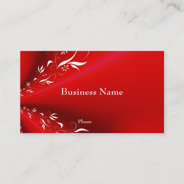 Business Card Red with White Floral Trim (Front)