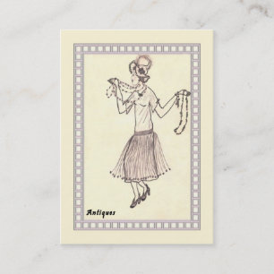 Business Card Retro Flapper Girl 1950's Drawing