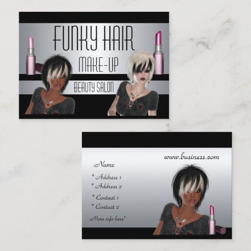 Customizable Business Card Silver Black Hair Make-Up Beauty