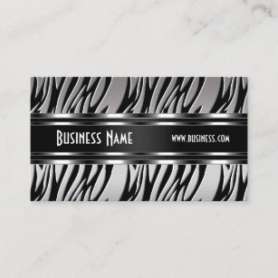 Business Card Silver Black White Zebra