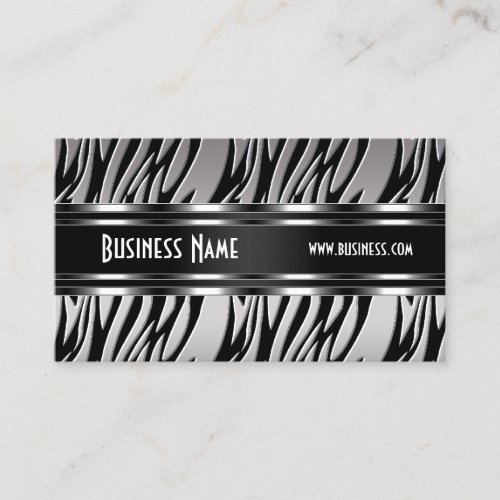 Business Card Silver Black White Zebra