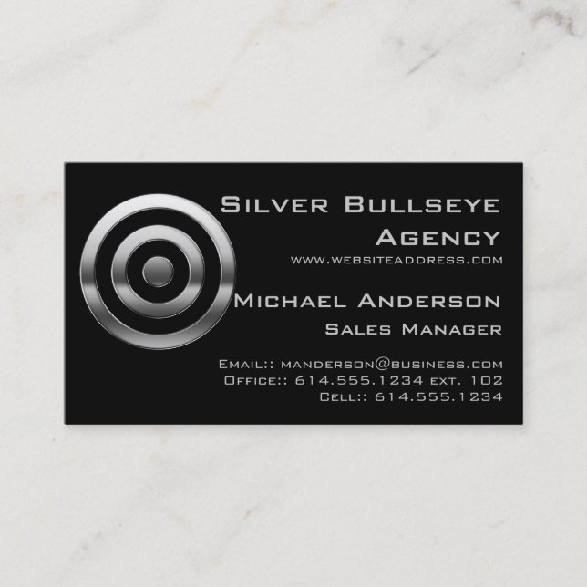 Business Card :: Silver Metal Bullseye Target (Front)