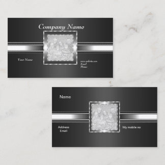 Business Card Silver on Grey Black Add Logo Photo
