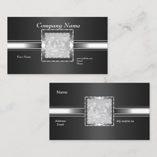 Customizable Business Card Silver on Grey Black Add Logo Photo