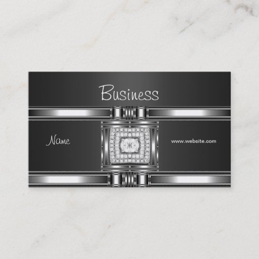 Customizable Business Card Silver on Grey Black Diamond Jewel