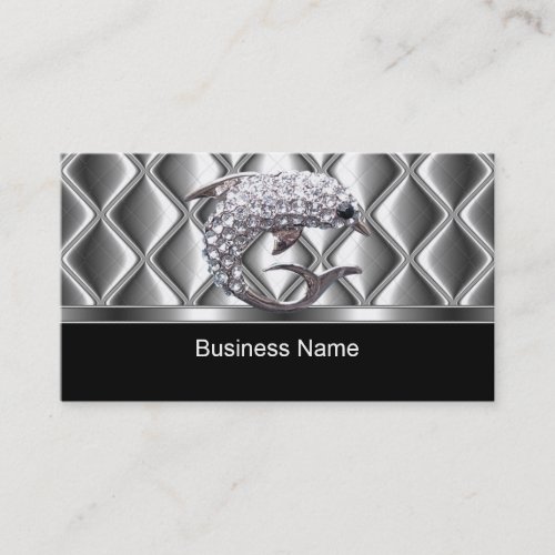 Business Card Silver Tile Trim Diamond Dolphin